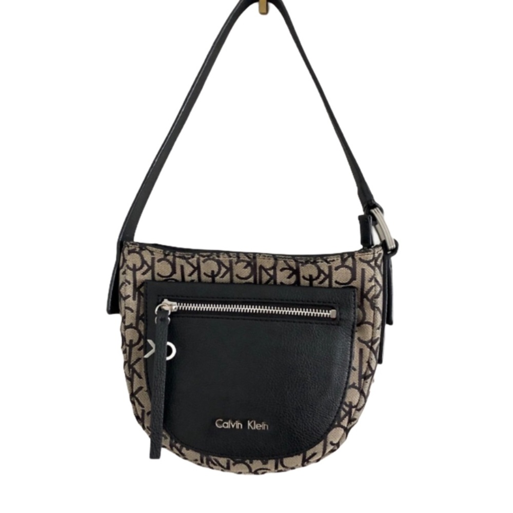 Calvin Klein gray monogram logo mini shoulder bag